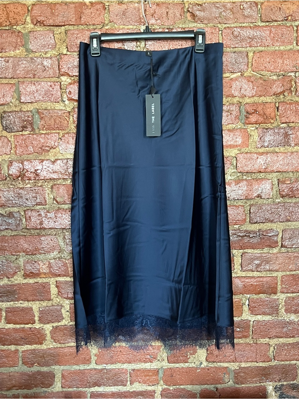 New Satin Lace Hem Midi Skirt in Brown Chocolate NWT - Picture 5 of 5